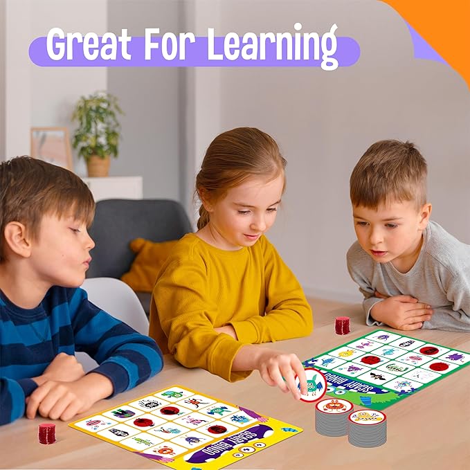 SpriteGru Monster Theme Bingo Game, Uppercase Letters & Numbers Learning, Alphabet ABC and 123 Bingo Board Game for Kids, Preschoolers, Perfect for Classroom & at Home (Up to 12 Players)