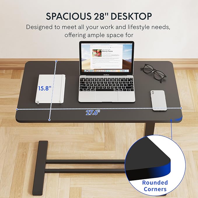 FLEXISPOT Height Adjustable C Table with Wheels, Mobile Snack Side End Table Sofa Couch Bedside Table Laptop Rolling Cart TV Tray Night Stand Small Space Side Table,(27.6" W x 15.7" D,Black)