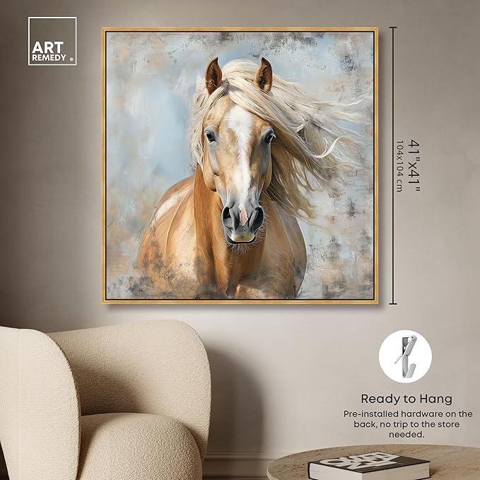 Art Remedy Rustic Rider Canvas Horse Wall Art, Gold Frame, 40" x 40"