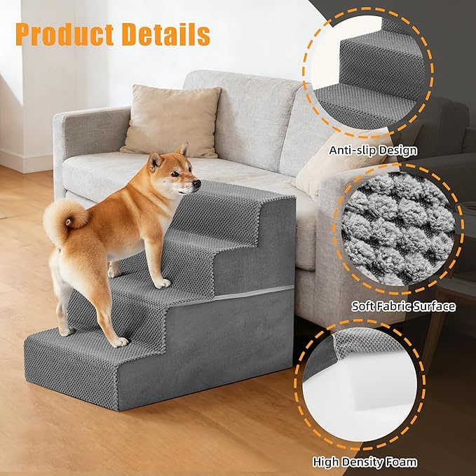 4-Step Dog Stairs for Large Dogs and Cats, 18in H Dog Steps for Couch, Sofa, Chair, Non-Slip Sturdy Pet Steps, Pet Ramp for High Bed Indoor