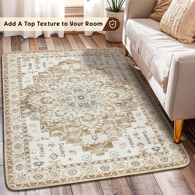 LBRO2M Boho Rug for Entryway Indoor Washable Rugs 3X5 Front Door Carpet Non Slip Throw Rugs, Small Rug for Bathroom Kitchen Rugs Pet Friendly Area Rugs Low Piles (3'X5' Cream)