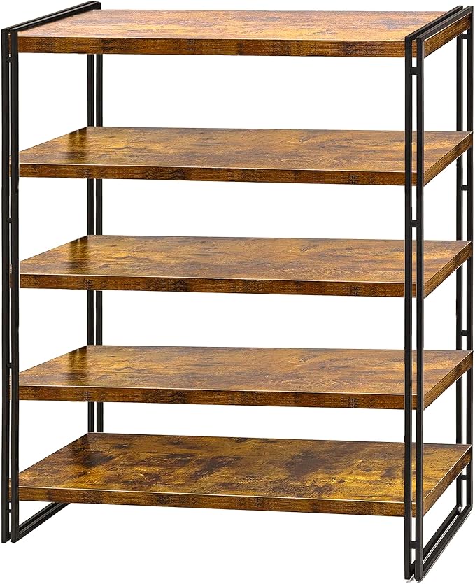 47" 5-Tier Bookshelf Rustic Wood and Metal Industrial Bookshelf for Home Office, Bedroom, Kitchen, Bathroom (Rustic Brown, 5-Tier)