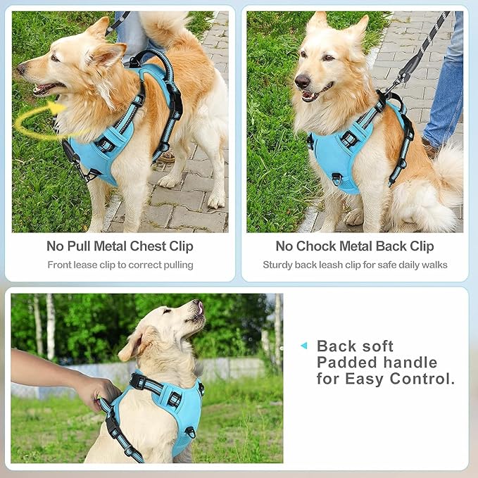 No Pull Dog Harness, Reflective Comfortable Vest Harness with Easy Control Handle Adjustable Soft Padded Pet Vest for Small to X-Large Dogs (Purple, Large (Approx Weight:36.37-49.60 LB))