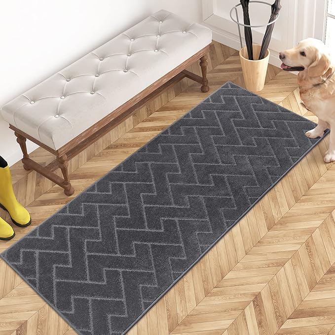 PURRUGS Dirt Trapping Door Mat 24" x 59", Non-Slip Machine Washable Entry Rug, Dog Doormat, Indoor Front Door Mat, Super Absorbent Entryway Rug for Muddy Shoes & Paws, Grey