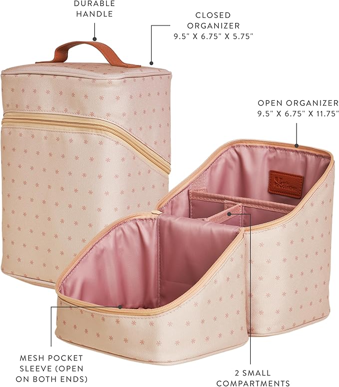 Erin Condren Tall Organizer Case, Multi-Purpose Travel Case with Stylish Almond Asterisk Design, Removable Dividers and Sturdy Vegan Leather Handle, Carry Toiletries, Makeup, Jewelry and More
