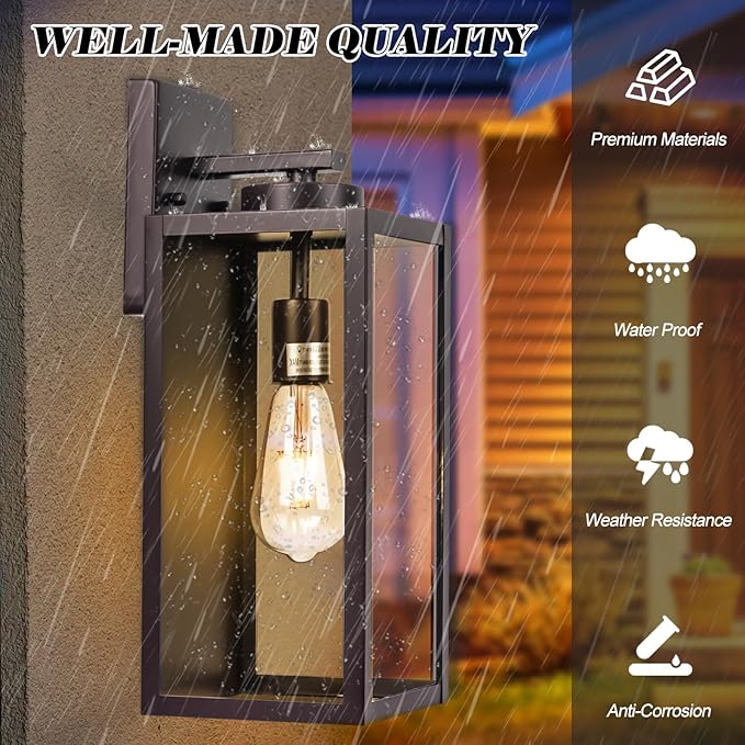 16-inch Oil-Rubbed Bronze Large Outdoor Wall Light Fixture, Brown Exterior Wall Lantern, Farmhouse Porch Sconce Lighting, Modern Outside Lights for House, Garage, Patio Lamp, 2 Packs