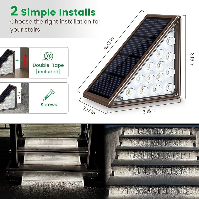 Solar Step Lights - 12 Pack, Waterproof IP67, Deck & Staircase Lights, Patio & Front Step (Cool Brown)