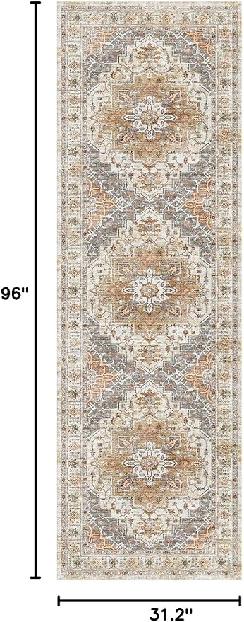 2.6'x8'Non Slip Runner Rugs - Runners for hallways, Kitchen,Entryway,Stain Resistant Washable Rugs for Bedroom, Indoor Vintage Area Rugs (Turmeric/Grey,2.6'x8')