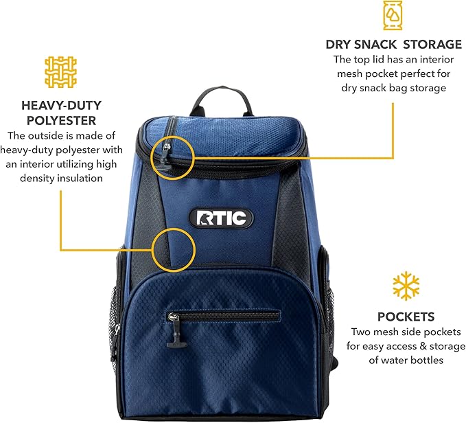 RTIC 15 Can Lightweight Backpack Cooler Soft Insulated Portable Bag for Lunch, Beach, Drink, Beverage, Travel, Camping, Picnic, Car, Hiking,