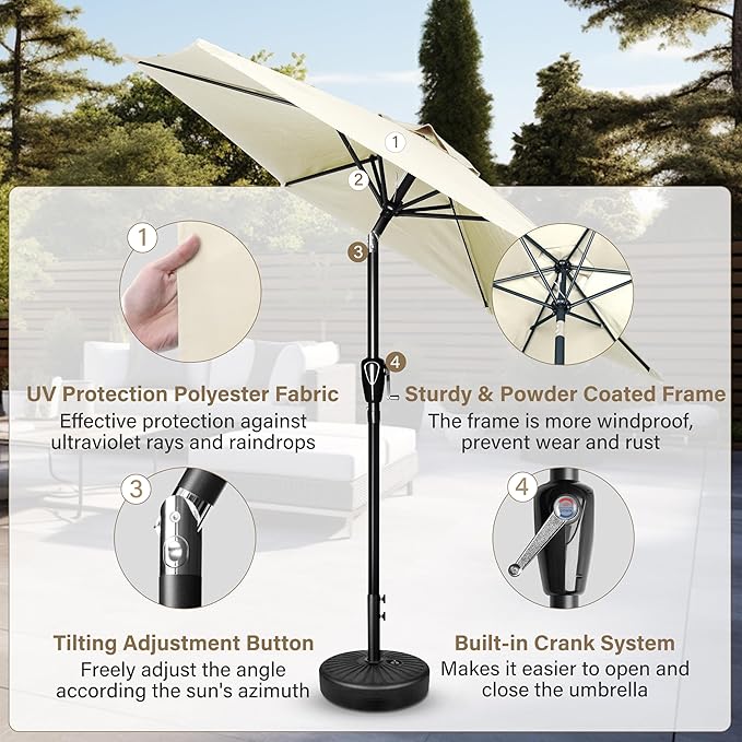 Simple Deluxe 2 Pack 7.5' Patio Umbrella Outdoor Table Market Yard Umbrella with 6 Sturdy Ribs for Backyard, Pool, Garden, Deck, Creamy White
