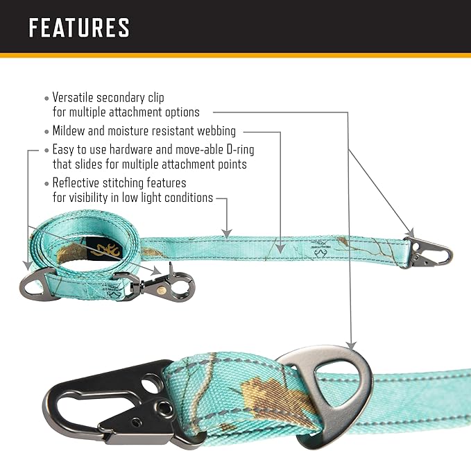 Browning Classic Camo Dog Leash, Realtree Xtra Seaglass, 6ft X 1in, Teal