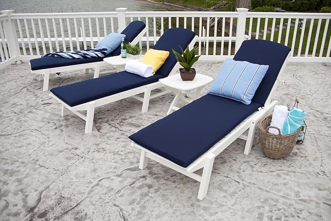 Polywood Nautical Patio Chaise & Long Island 18" Side Table 2-Piece Outdoor Furniture Set