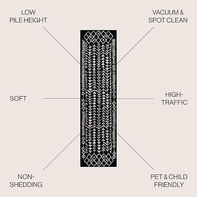 JONATHAN Y Ziri Moroccan Geometric Black/Cream Runner Rug, 2x8, Bohemian, Scandinavian, Easy-Cleaning for Living Room, Bedroom, Kitchen, Pet Friendly, Non-Shedding (MOH210C-28)