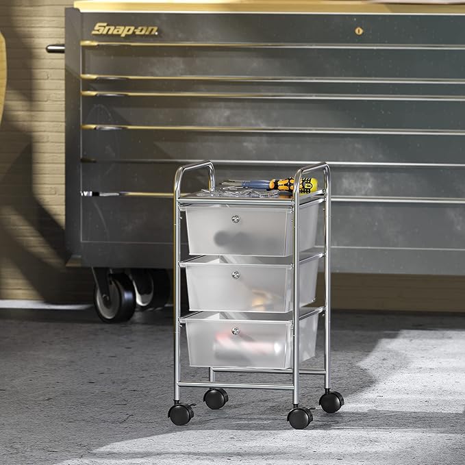 Simple Houseware Utility Cart with 3 Drawers Rolling Storage Art Craft Organizer, Chrome