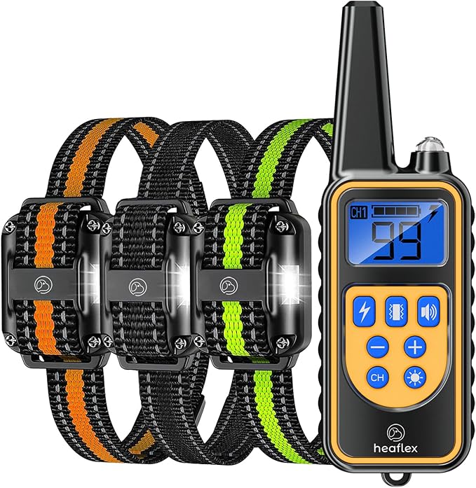 Dog Shock Collar with Remote, Dog Training Electric Collar, Waterproof Rechargeable, 1640ft Dog Shock Collar with LED Light, Beep, Vibration, Shock for Medium/Large 3 Electronic Collars Dogs