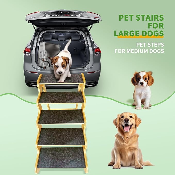 Dog Stairs for Small Dogs,3-Step Bamboo Wooden Dog/Pet/Cat Steps Ramp for Couch Sofa,Bed and Car, Can Support Weighing Up to 160 LB,