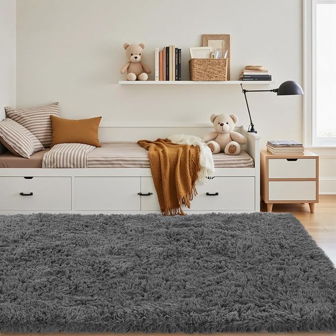 4x6 Area Rug for Living Room: Ultra Soft Fluffy Rug Modern Large Thicked Shag Rug for Bedroom Non Slip Indoor Fuzzy Carpets for Girls Kids Room Nursery Dorm Home Decor Grey