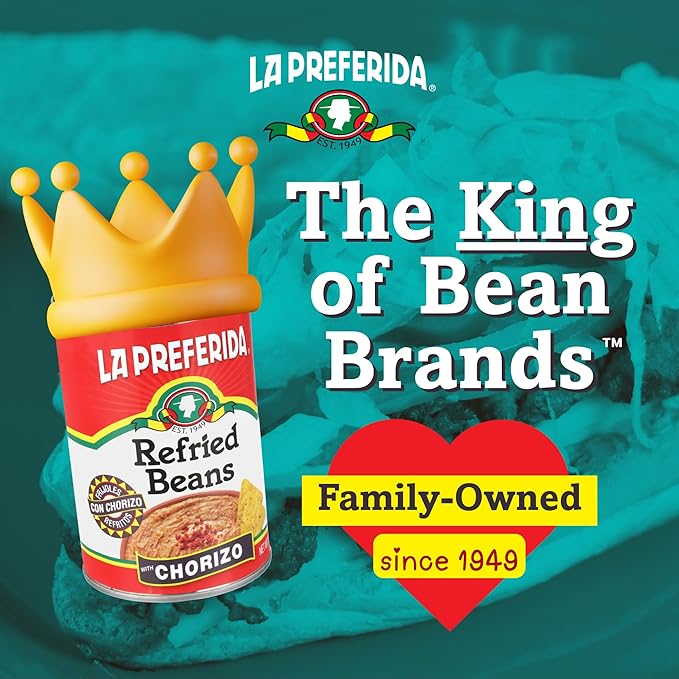 La Preferida Chorizo Refried Beans (Made with Real Pork & Beef, No Preservatives) ??Heat & Serve for an Instant Side Dish or Add to Enchiladas, Tostadas & More,16 oz. (Pack of 12)