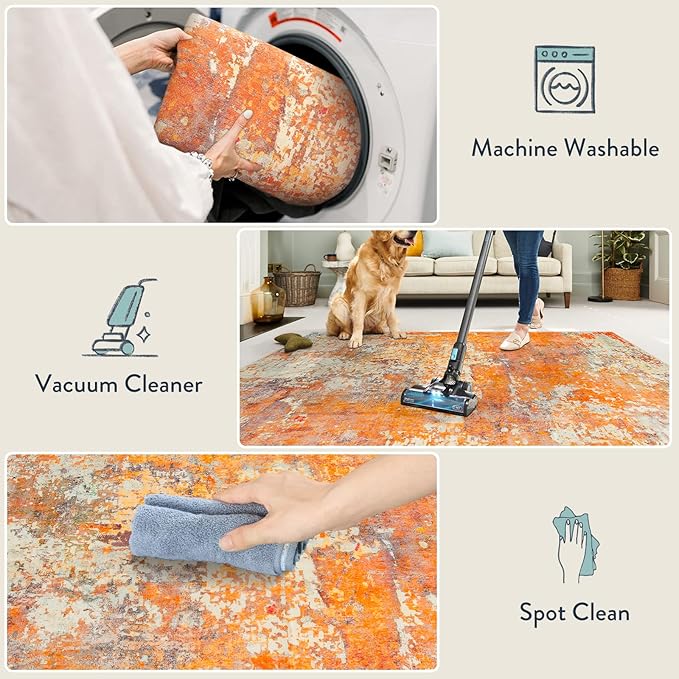 Lahome Modern Abstract Area Rug - Soft 3x5 Rugs for Bedroom Washable Living Room Entryway Rug, Contemporary Non Slip Indoor Accent Carpet for Nursery Office Kitchen Bathroom, Orange/Yellow