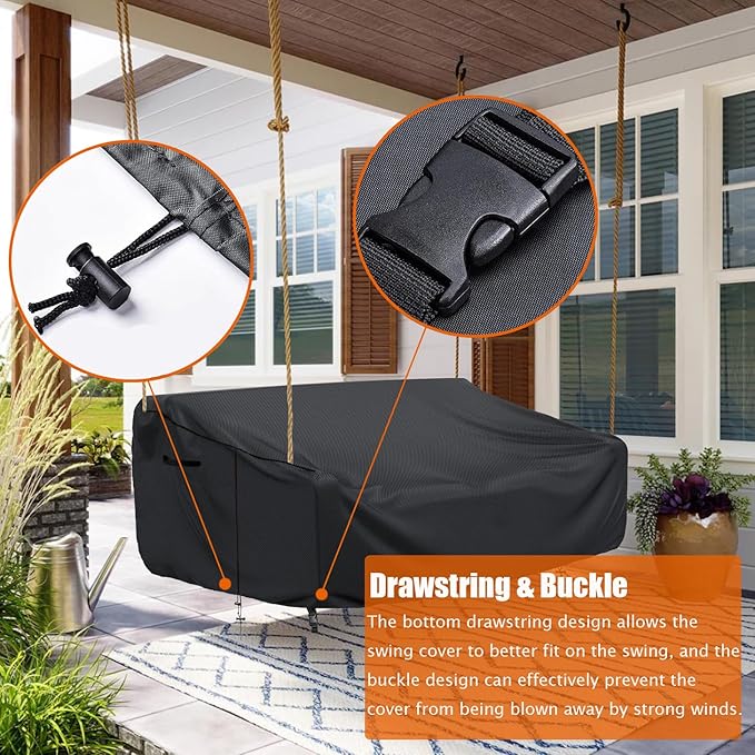 Porch Swing Cover Waterproof Outdoor Hanging Swing Cover Tear resistant All WeatherProof Patio Furniture Covers (Black, 85x45x(32-24)inch) (56x28x(32-24)Inch)
