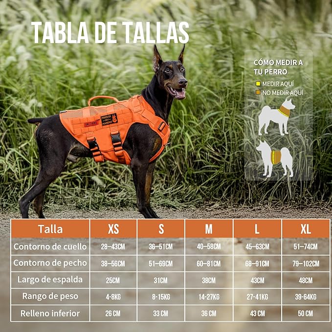 OneTigris Mesh Design Tactical No Pull Dog Harness for Large Dogs, Breathable Service Dog Vest Harness with Handle, Military Dogs Vest with Molle Panels for Walking Hiking (Orange, X-Large)