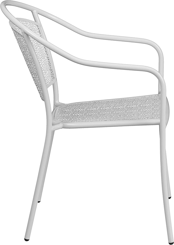 Flash Furniture Oia Commercial Grade 5 Pack White Indoor-Outdoor Steel Patio Arm Chair with Round Back