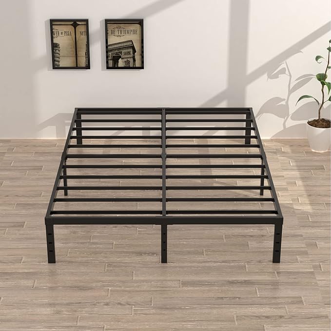16 Inch Full Size Bed Frame No Box Spring Need, Metal Platform Full Bed Frames with 14 Inch Storage, 3,500 lbs Heavy Duty Steel Slats Support, Easy Assembly Mattress Foundation