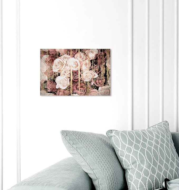 The Oliver Gal Artist Co. Floral and Botanical Wall Art Canvas Prints 'Shabby Chic Romance' Florals, Pink, Brown, 15" x 10"