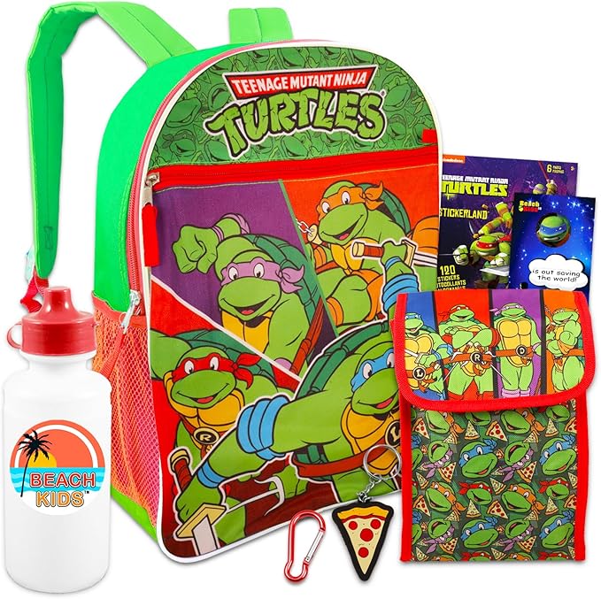 Teenage Mutant Ninja Turtles Backpack and Lunch Bag Set - Bundle with TMNT Backpack for Boys, Lunch Box, Water Bottle, Stickers, More | TMNT School Bag