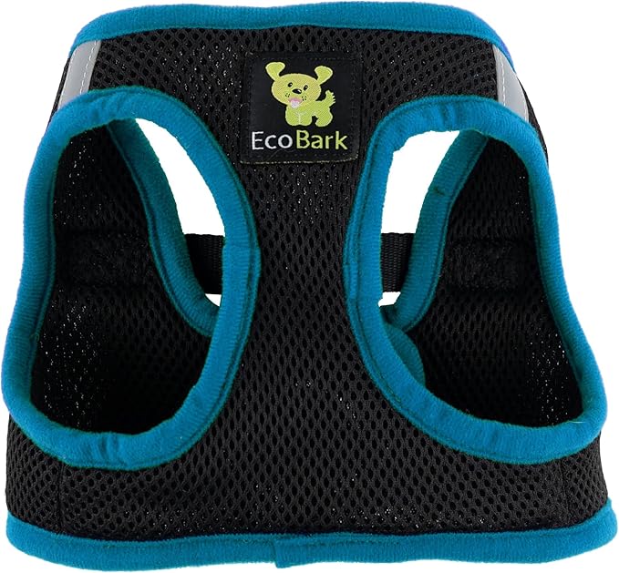 EcoBark Step in Dog Harness - Eco-Friendly Dog Harnesses for for Small & Medium Breed Dogs - Reflective and Adjustable Chest Body Halter Vest -Soft Luxurious Mesh (Black and Teal, XL)