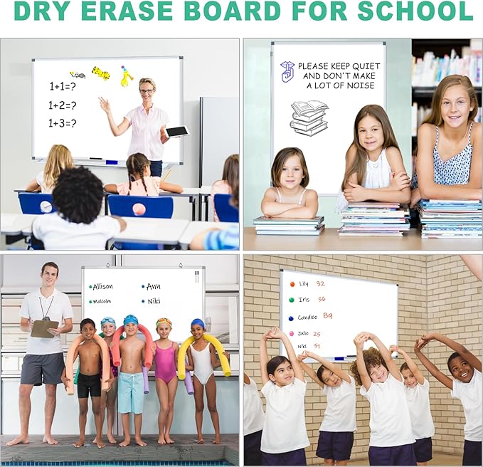 H-Qprobd Large Dry Erase White Board 4' x 3' Magnetic Whiteboard 48"x36" Aluminum Presentation Whiteboard with Long Pen Tray, 6 Markers, 2 Erasers &12 Magnets