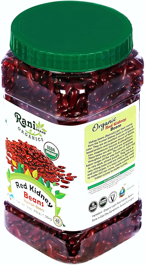 Rani Organic Red Kidney Beans (Rajmah Beans) Light 48oz (3lbs) 1.36kg Bulk PET Jar ~ All Natural | Vegan | Gluten Friendly | NON-GMO | Indian Origin | USDA Certified Organic