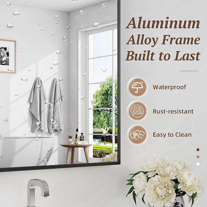 Bathroom Mirrors for Over Sink 55" x 30", Black Metal Frame Rectangle Wall Mirror, Modern Farmhouse Vanity Mirror(Horizontal/Vertical)