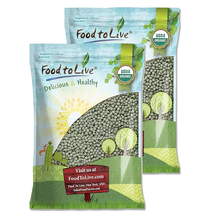 Food to Live Organic Whole Dried Green Peas, 25 Pounds – Non-GMO, Green Vatana, Sproutable, Vegan, Kosher, Bulk. Pre-Soak Needed. Rich in Protein, Fiber. Great for Green Curry, Stews, Salads, Pea Soup