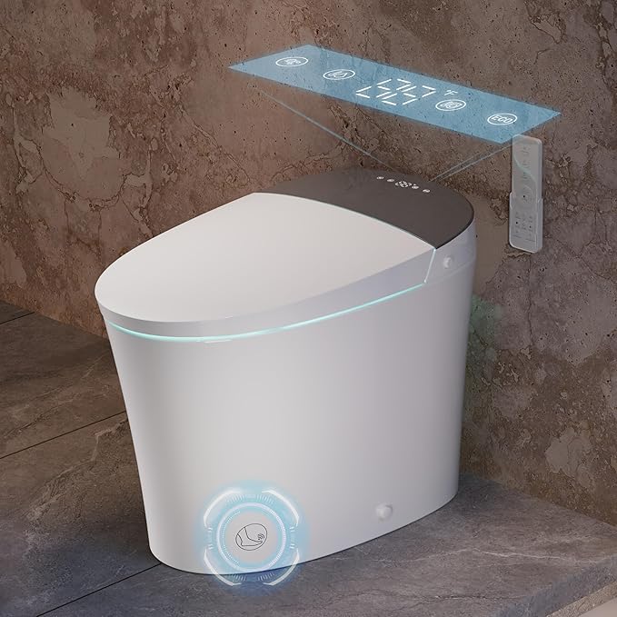 CANEST Smart Toilet with Bidet Built in, Dual-Flush 1.1/1.6GPF with 17" ADA Comfort Height Seat, 1000g MaP Flush, Bidet Toilet 12" Rough-in, Foot Sensor, Heated Seat, Remote Control, Night Light