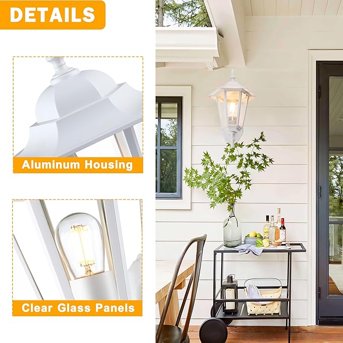 Outdoor Wall Lantern, Exterior Waterproof Wall Light Fixtures with Clear Glass, Die-Aluminum Porch Light, Anti-Rust Outside Lighting for Patio Front Door Entryway, Matte White, 1-Pack