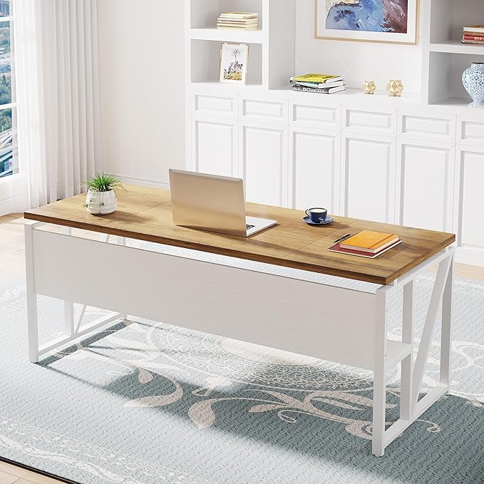 Tribesigns L Shaped Desk with Drawer,63" Executive Computer Desk and lateral File Cabinet, 2 Piece Home Office Furniture for Hanging File, Cabinet with Doors (Walnut, 63-inches)