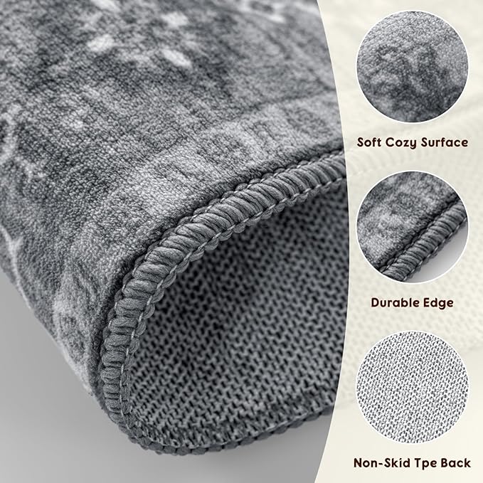 LBRO2M Boho Washable Runner Rug 2'6“X8’ Washable Hallway Runner Rugs Dark Gray Non Slip Low Piles Rugs, Soft, Area Rug Runners for Hallways, Bedroom, Kitchen Laundry Room (2'6"X8', Deep Gray)