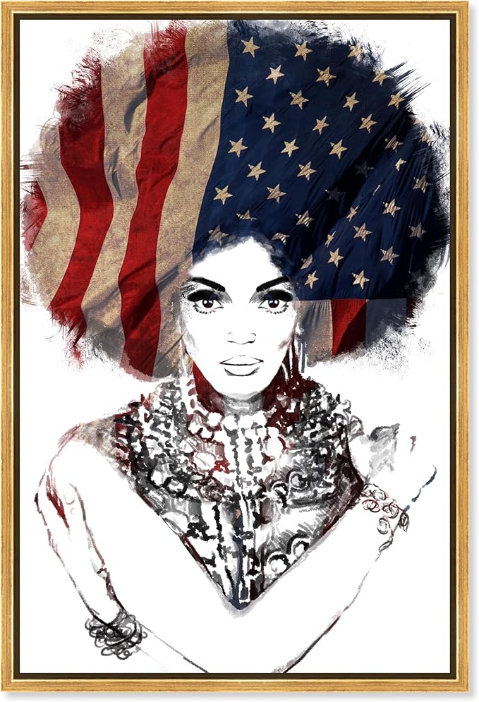 The Oliver Gal Artist Co. People Framed Wall Art Canvas Prints 'New American Woman' Portraits Home Décor, 36"" x 54"", White, Black