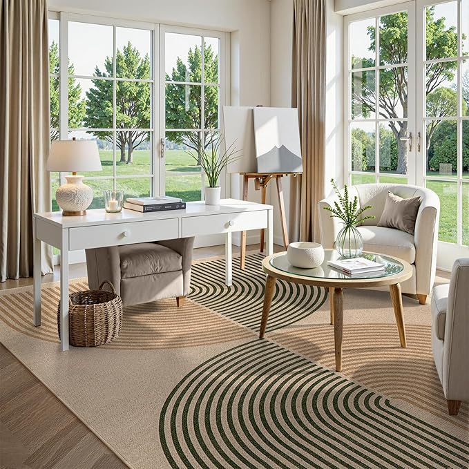 Lahome Modern Rainbow Outdoor Easy Jute Rug, Area Rugs 9x12 Living Room Patio Rug Large Farmhouse Indoor Outdoor Rugs, Contemporary Non Slip Dining Room Rugs for Under Table Sunroom