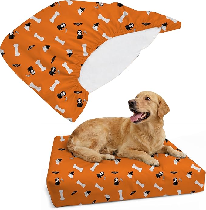 DUKE&LEFTY Furever Pet Dog Bed Slipcover-Stretch Soft Petbed Cover-Universal-Easy to Remove (Zipper Free)-Halloween/Medium