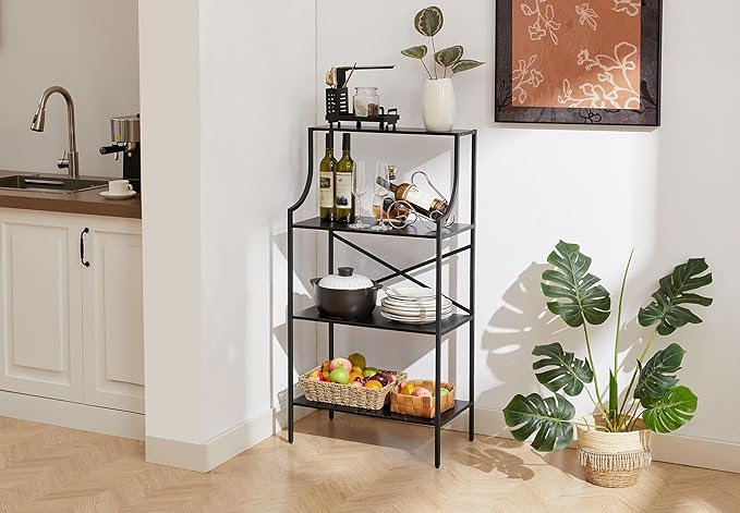 4 Tier Bookshelf, Entryway Standing Shelf Units with Storage, Small Bookcases with Open Shelves, Home Storage Shelving for Bedroom, Study, Living Room, Wood Black