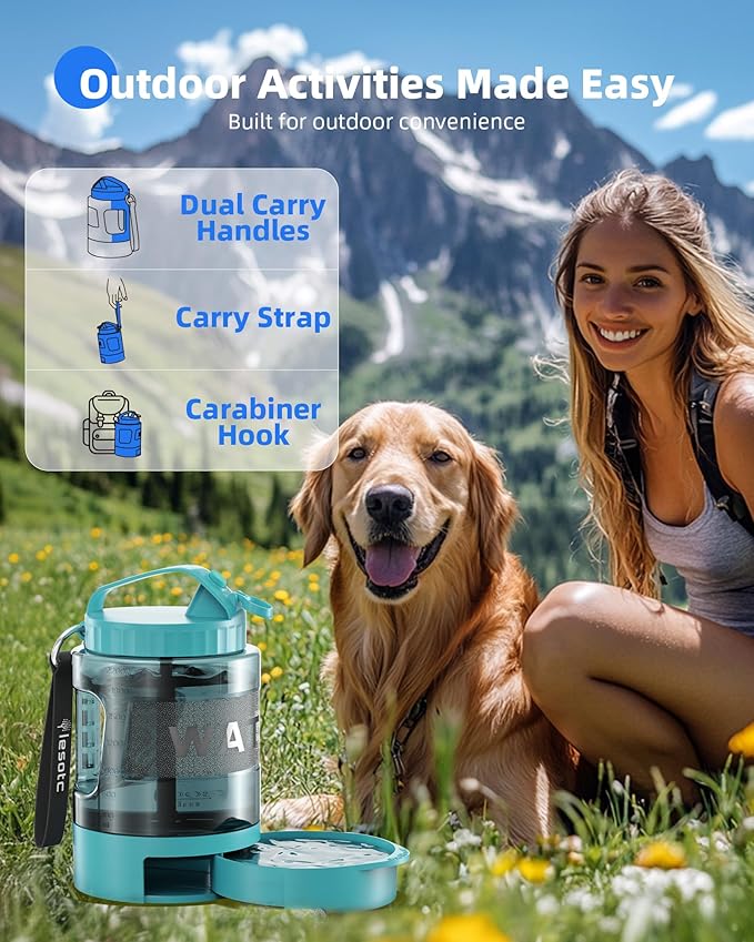lesotc Dog Travel Water Bottle Portable with Pull-Out Drinking Bowl,77oz Large Travel Water Bowl Dispenser for Dogs Camping Essentials Hiking Beach Road Trip Park Walking On The Go Must Have,LightBlue