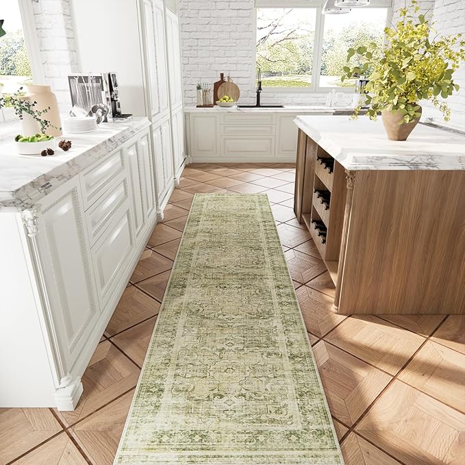 Runners for Hallways Kitchen Runner Rugs: 2'x 10' Washable Runner Rug Boho Non Slip Long Floor Rug with Rubber Backing Faux Wool Vintage Carpet Runners for Entryway Indoor Foyer Bedroom Living Room