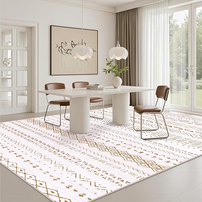 5x7 Area Rugs Living Room Rug: Washable Rug Neutral Lagre Soft Thin Carpet Indoor Floor Non Slip Boho Geometric Moroccan Carpets for Bedroom Dining Room Farmhouse Nursery Office - Brown