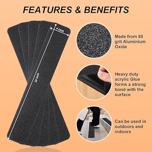 Qingluan Non-Slip Carpet Stair Treads, 10 Count, 24" x 4", Non-Skid Self Adhesive Tape for Indoor & Outdoor Steps, Staircases, Safety for Kids, Elders and Pets
