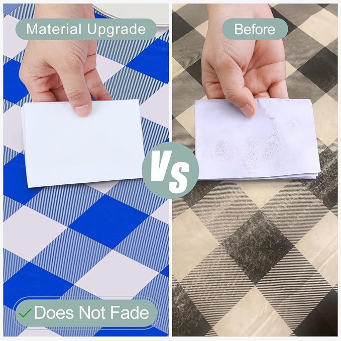 misaya Rectangle Waterproof Vinyl Table Cloth, Buffalo Flannel Backed Tablecloth, Wipeable Plastic Table Cover for Seaside, Picnic, Outdoor (60" x 144", White and Blue)