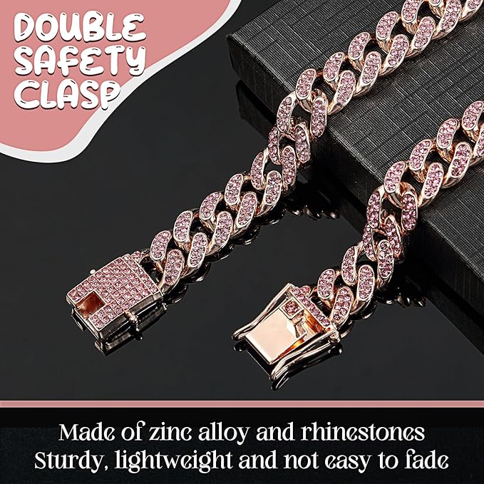 LEIFIDE Dog Chain Collar Diamond Link Puppy Collar 12 mm Wide Dog Necklace Metal Cat Chain Pet Crystal Necklace Jewelry Accessories for Small Medium Large Pet(20 Inch,Rose Gold, Pink)