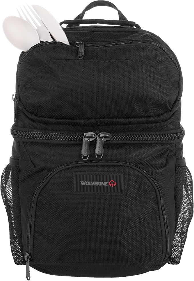 Wolverine 36 Can Cooler Backpack with Durable Nailhead Nylon, Dual Compartment Cooler & Dry Storage, Padded Mesh Back Panel, & Exterior Water Bottle Pockets