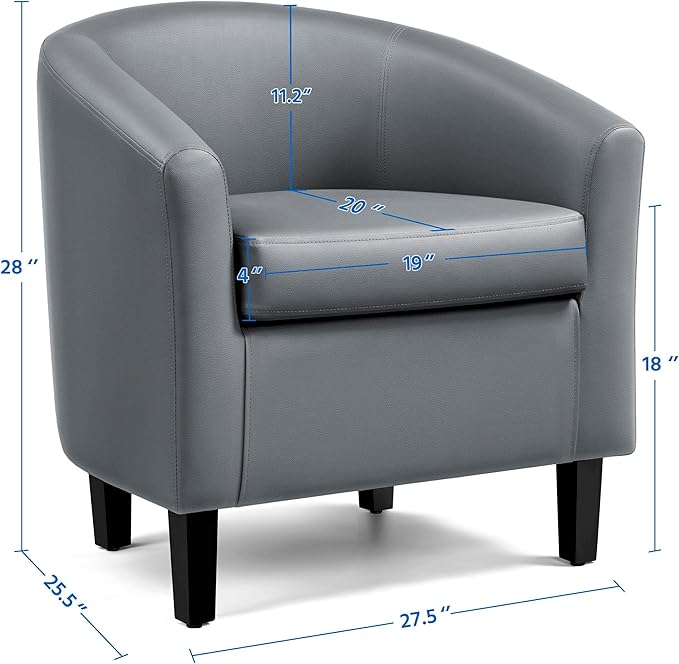Yaheetech Barrel Chairs, Faux Leather Chairs, Modern Leather Club Chairs Comfy Gray Accent Chairs with Sturdy Wood Legs for Living Room/Bedroom/Reading Room/Waiting Room, Gray, Set of 2